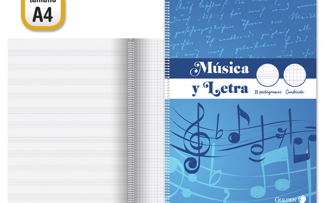 GOLDEN CUADERNO MUSICA Y LETRA C/CUADRICULA A4