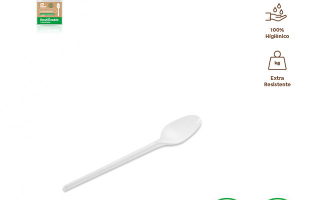 CUCHARITA POSTRE BLANCO 12,5CM REUTILIZABLE 24UDS