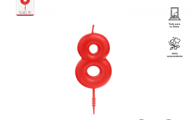 VELA Nº8 ROJA 6CM CERA