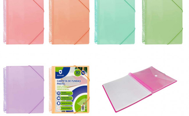 PP BISMARK CARPETA ESPIRAL 30 FUNDAS PASTEL