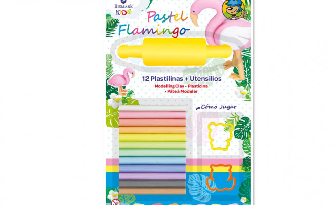 PLASTILINA FLAMINGO 12 COLORES+RODILLO+2 MOLDES