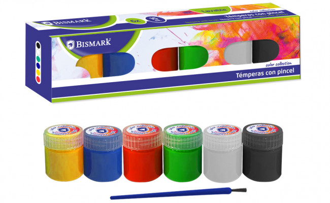 TEMPERAS 15ML C/ PINCEL 6 COLORES BASICOS